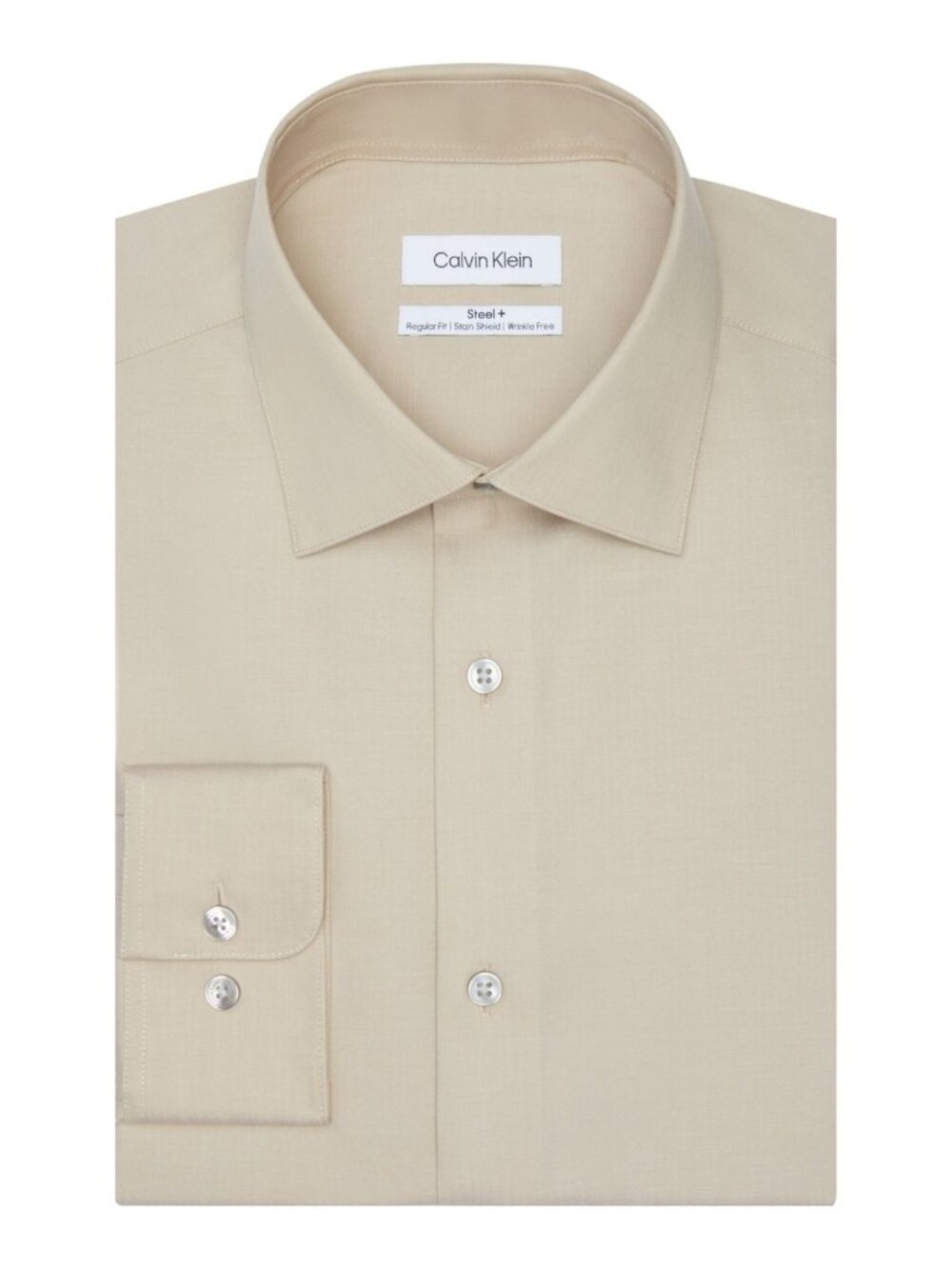 Calvin Klein Men's Steel Regular Fit Stain Shield Dress Shirt, Taupe, 17 - 32/33